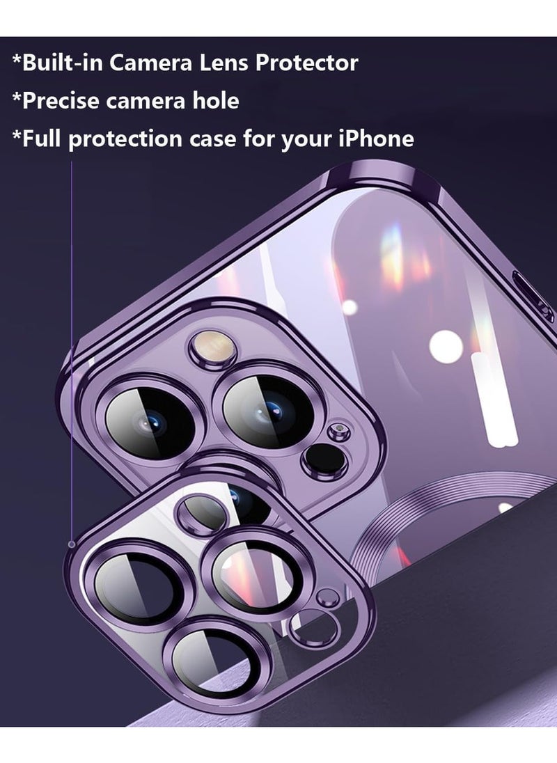 Magnetic Case for iPhone 16 Pro Max with Mag Safe Full Camera Lens Protection Color Plating Soft Clear Phone Case for iPhone 16 Pro Max