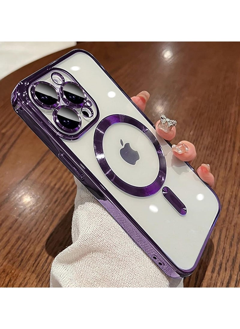 Magnetic Case for iPhone 16 Pro Max with Mag Safe Full Camera Lens Protection Color Plating Soft Clear Phone Case for iPhone 16 Pro Max