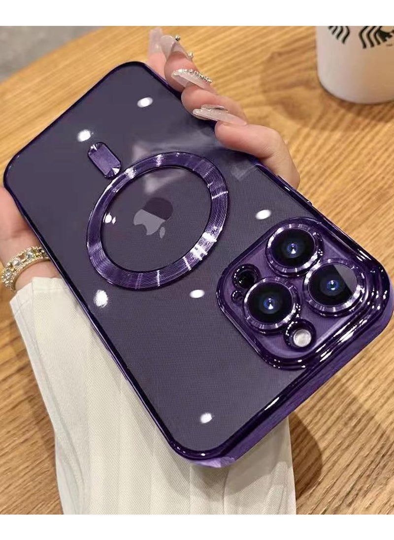 Magnetic Case for iPhone 16 Pro Max with Mag Safe Full Camera Lens Protection Color Plating Soft Clear Phone Case for iPhone 16 Pro Max