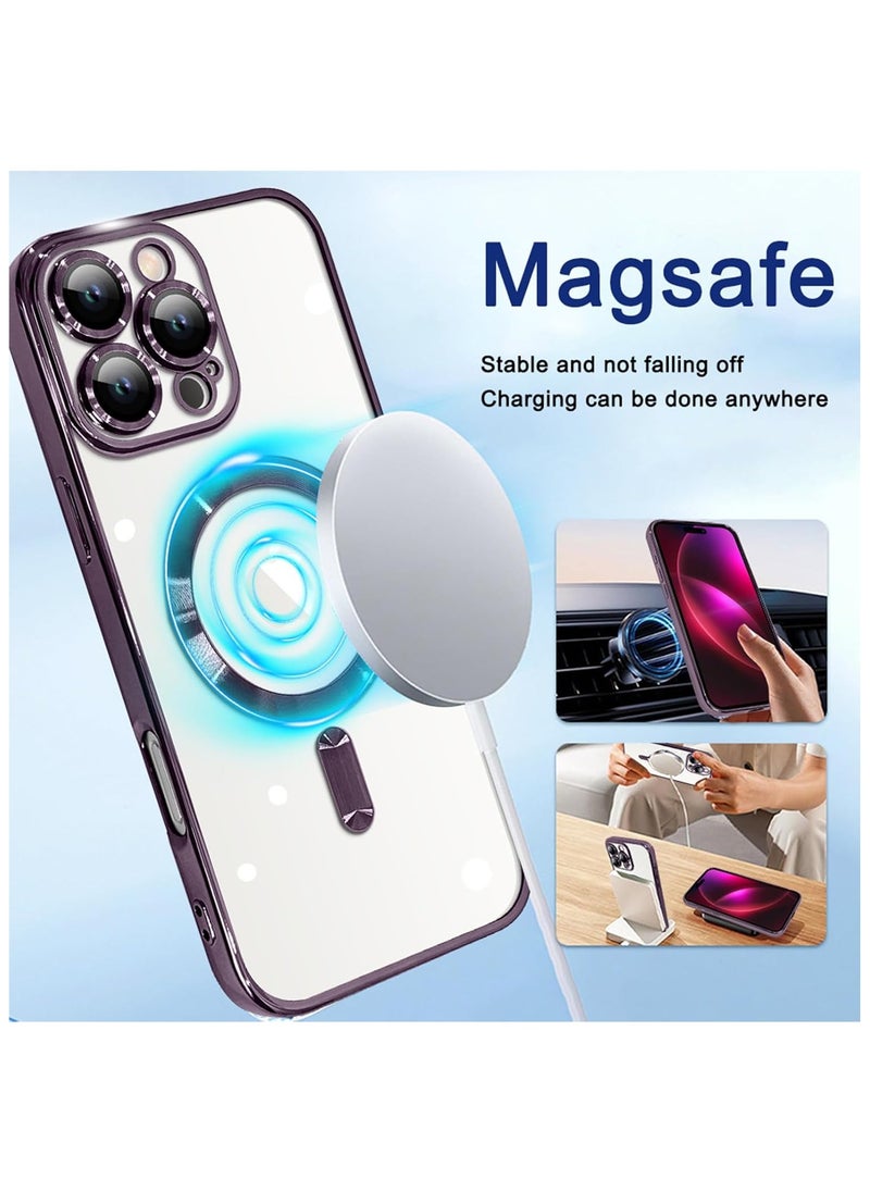 Magnetic Case for iPhone 16 Pro Max with Mag Safe Full Camera Lens Protection Color Plating Soft Clear Phone Case for iPhone 16 Pro Max