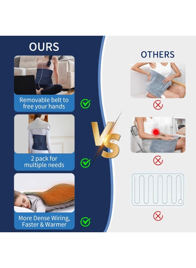 XL Electric Heating Pad with Adjustable Belt, Moist & Dry Heat Therapy, 10 Heat Levels, Auto Shut-Off, Machine Washable, 12 x 24 Inch – 2 Pack - Image 4