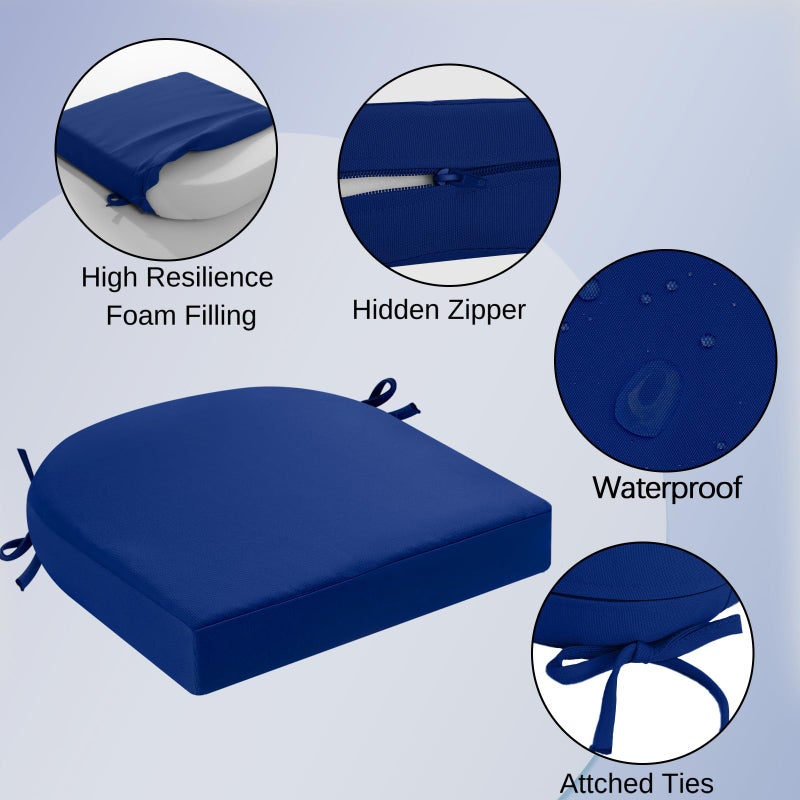 idee-home Outdoor Chair Cushions Set of 2, Thick 19" x 19" x 3" Outdoor Seat Cushions Patio Furniture Waterproof with Ties, Dining Pads - Image 2