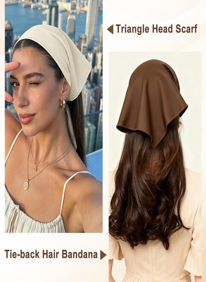 MAYCREATE® 3Pcs Bandana Scarf Fashion Bandanas for Women Girls Triangular Hair Scarf for Women Tie Back Countryside Style Soft Cotton Head Bands with Knot Design - Beige, Brown & Navy - Image 4
