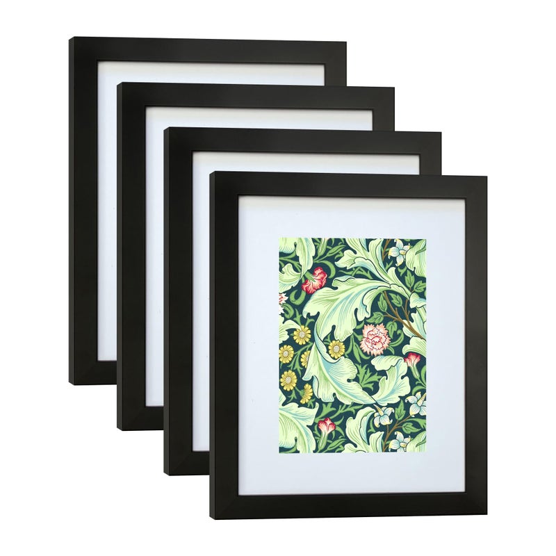 DEKWINN مجموعة إطار صورة Dekwinn 8x10 من 4 مصنوعة من إطار صور الخشب الصلب مع زجاج حقيقي للصور 5x7 مع حصيرة أو 8x10 بدون حائط حائط أو إطارات صور معرض الطاولة باللون الأسود - Image 1