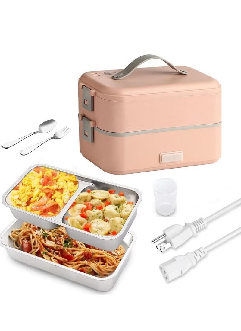 JWSISSIE Electric Lunch Box Food Heater, 3 in 1 Portable Food Warmer for Office Home School,2 Layer Heated Lunch Box Leak Proof, Food Warmer with Removable 304 Stainless Steel Container 800ml (Pink)  - Image 1