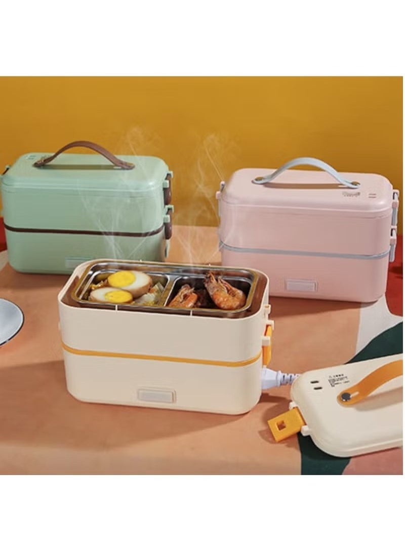JWSISSIE Electric Lunch Box Food Heater, 3 in 1 Portable Food Warmer for Office Home School,2 Layer Heated Lunch Box Leak Proof, Food Warmer with Removable 304 Stainless Steel Container 800ml (Pink)  - Image 2