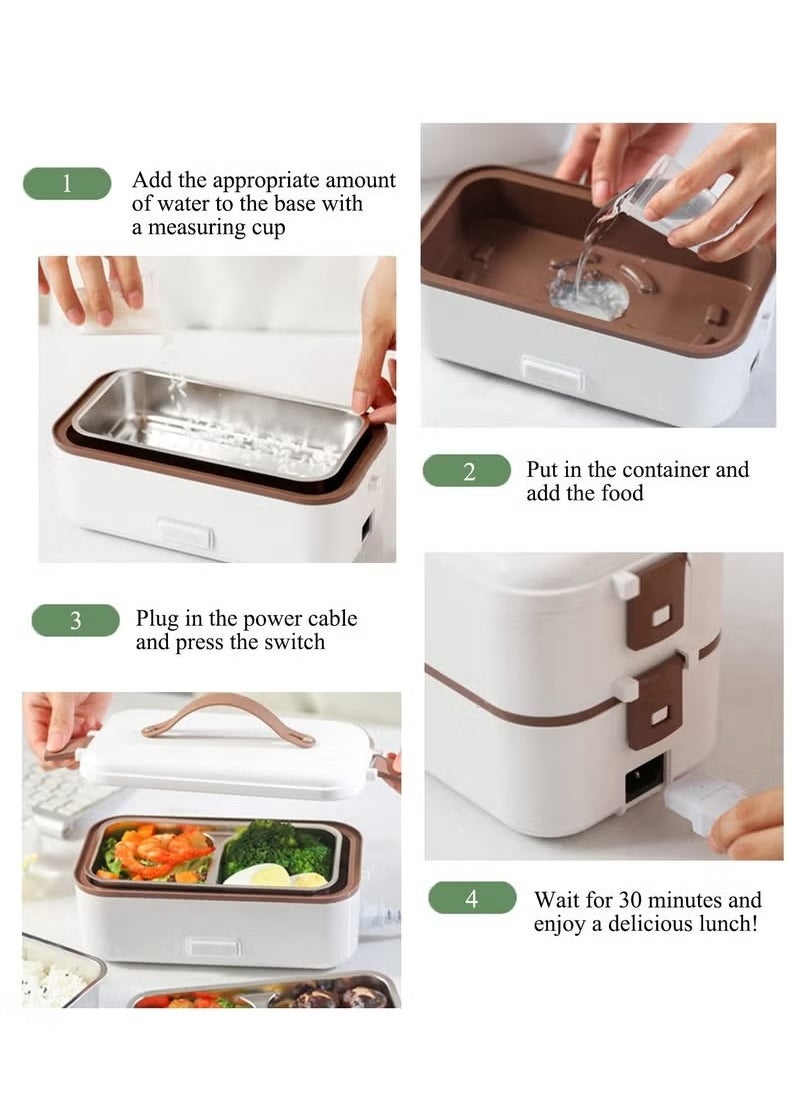 JWSISSIE Electric Lunch Box Food Heater, 3 in 1 Portable Food Warmer for Office Home School,2 Layer Heated Lunch Box Leak Proof, Food Warmer with Removable 304 Stainless Steel Container 800ml (Pink)  - Image 4