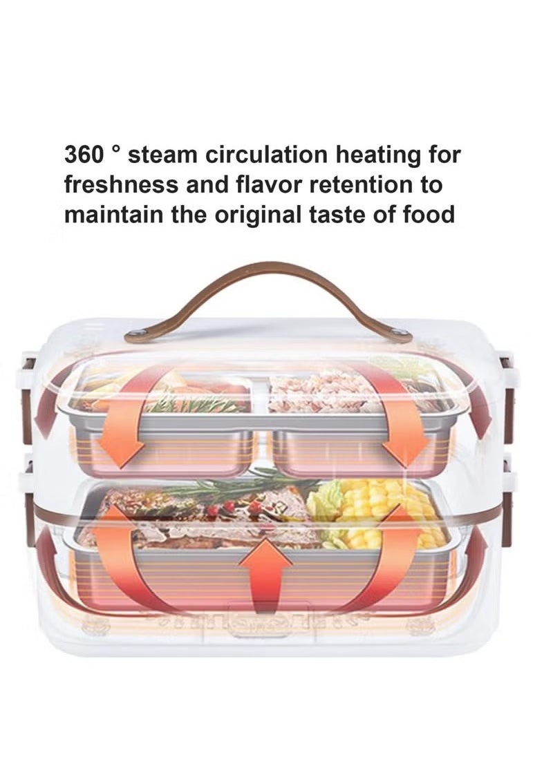 JWSISSIE Electric Lunch Box Food Heater, 3 in 1 Portable Food Warmer for Office Home School,2 Layer Heated Lunch Box Leak Proof, Food Warmer with Removable 304 Stainless Steel Container 800ml (Pink)  - Image 3