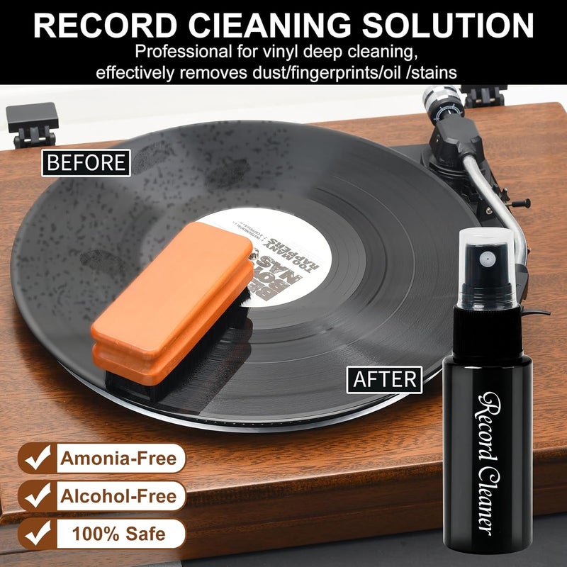 kulloomii Vinyl Record Cleaning Kit, 4-in-1 Anti-Static Cleaner Set Includes - 2 in1 Ultra-Soft Velvet & Microfiber Brush - Deep Cleaning Liquid - Stylus & Duster Brush, Vinyl Care for Lps Ablums - Image 3
