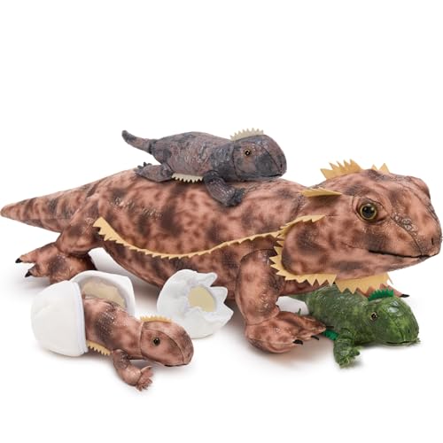 BENINY 6 Pcs Bearded Dragon Lizard Stuffed Animal Large Yellow Iguana Plush Toy 28 with 3 Babies Reptile Gift Set for Boys Girls Kids - Image 1
