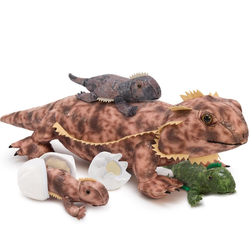 BENINY 6 Pcs Bearded Dragon Lizard Stuffed Animal Large Yellow Iguana Plush Toy 28 with 3 Babies Reptile Gift Set for Boys Girls Kids - Image 3