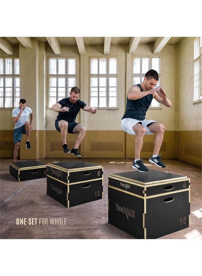 Yes4All Yes4All Stackable Wooden Plyo Box, Plyometric Box with Anti-Slip Surface for Home Gym & Outdoor Workout - Black - 6" - Image 2