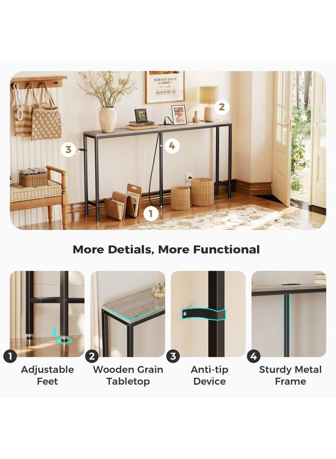 SUPERJARE Console Table with Outlet, 63 Inch Sofa Table with Charging Station, Narrow Hallway Entryway Table, Behind Couch Table, for Living Room, Oak - Image 5