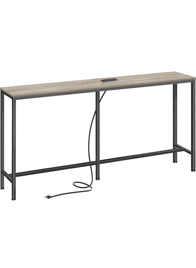 SUPERJARE Console Table with Outlet, 63 Inch Sofa Table with Charging Station, Narrow Hallway Entryway Table, Behind Couch Table, for Living Room, Oak - Image 1