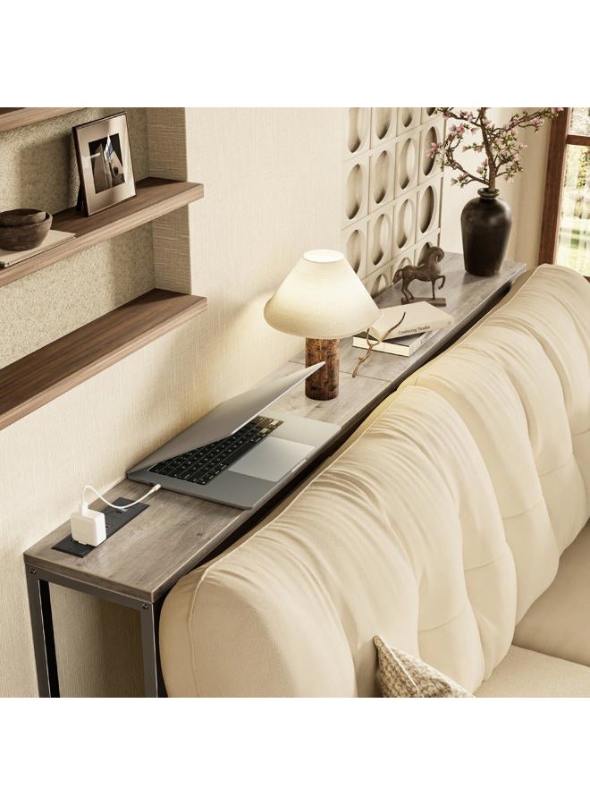 SUPERJARE Console Table with Outlet, 63 Inch Sofa Table with Charging Station, Narrow Hallway Entryway Table, Behind Couch Table, for Living Room, Oak - Image 2