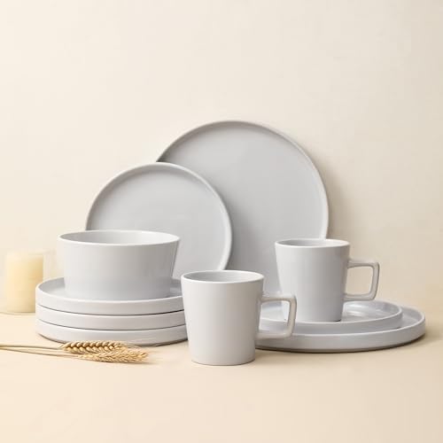 Stone Lain Celina Modern Stoneware 16-Piece Dinnerware Set, Plates and Bowls Set, White Glossy, Dish Set Service For 4 - Image 3