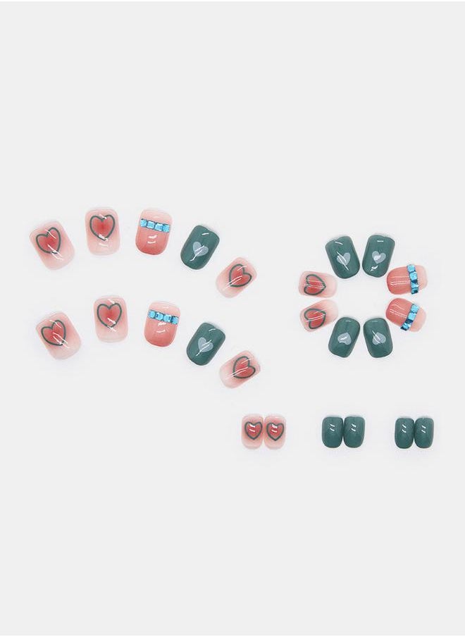 24 Pcs Green and Pink Heart Pattern Round Shape Press-On Nails - pzsku/Z5A95FA893AFCFB492A81Z/45/_/1723636343/d07e4b00-8a3c-484d-afd1-3874fd149828