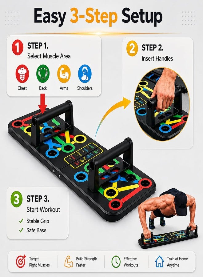 PulGos 15-in-1 Pushup Board for Men & Women | Foldable Gym Equipment for Home Workout | 𝐌𝐮𝐥𝐭𝐢- 𝐅𝐮𝐧𝐜𝐭𝐢𝐨𝐧 Push Up Stand for Chest, Triceps, Shoulders & Back | Portable Home Gym Training Kit - Image 2