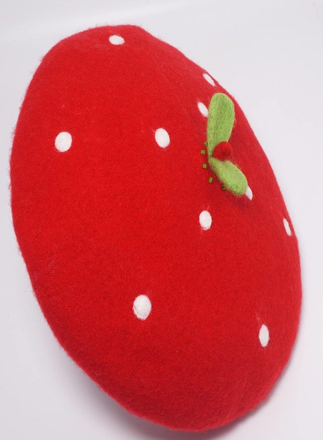 Faiccia Handmade Kawaii Strawberry Beret Vintage Artist Painter Hat Women Wool Cap Warming Gift (red) - Image 2