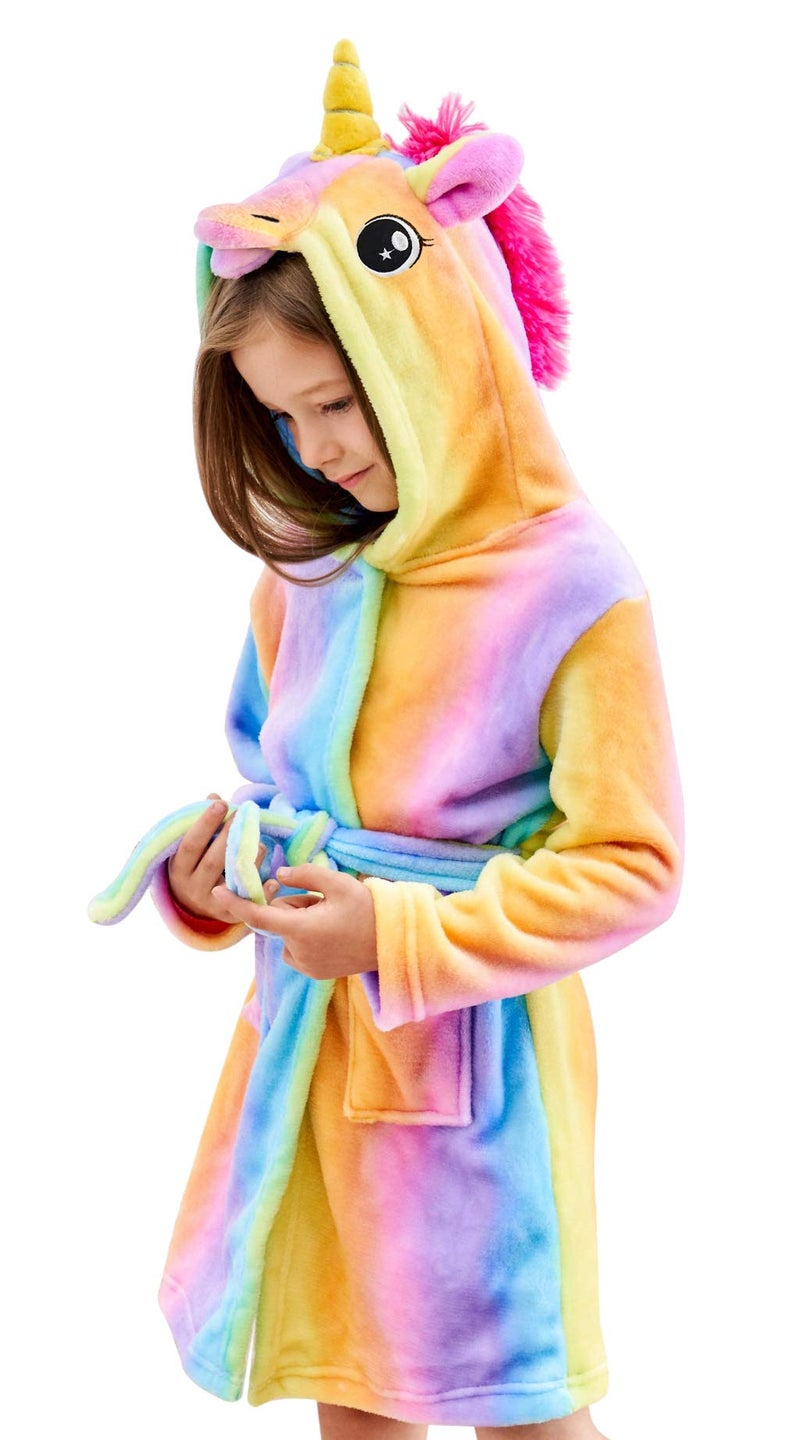 doctor_unicorn Doctor Unicorn Soft Unicorn Hooded Bathrobe Sleepwear - Unicorn Gifts for Girls (Rainbow 2, 6-7 Years) - Image 1