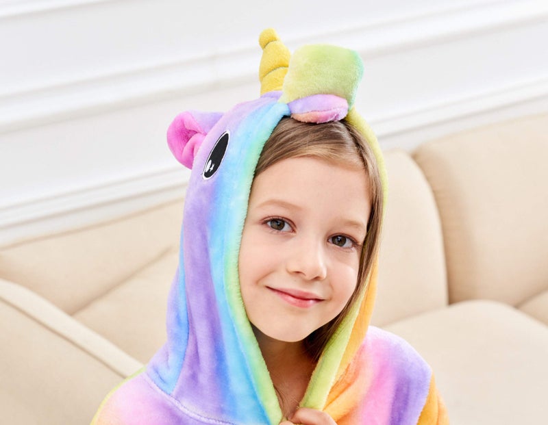 doctor_unicorn Doctor Unicorn Soft Unicorn Hooded Bathrobe Sleepwear - Unicorn Gifts for Girls (Rainbow 2, 6-7 Years) - Image 4