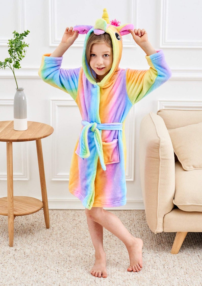 doctor_unicorn Doctor Unicorn Soft Unicorn Hooded Bathrobe Sleepwear - Unicorn Gifts for Girls (Rainbow 2, 6-7 Years) - Image 5