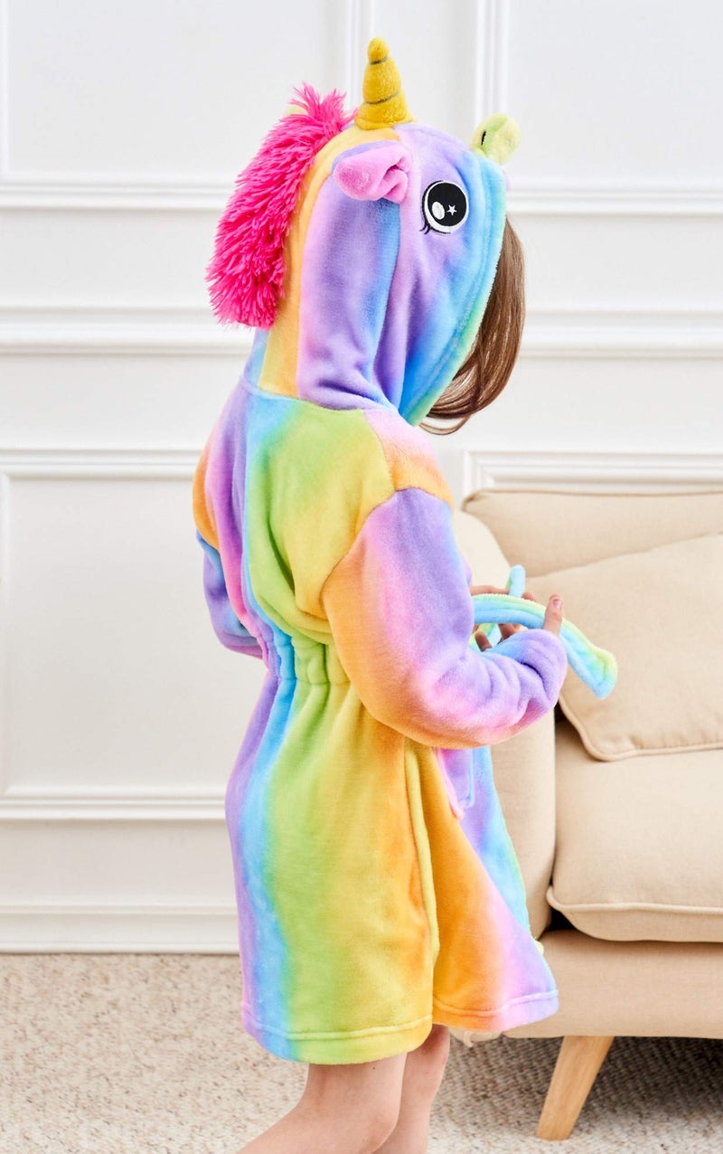 doctor_unicorn Doctor Unicorn Soft Unicorn Hooded Bathrobe Sleepwear - Unicorn Gifts for Girls (Rainbow 2, 6-7 Years) - Image 2