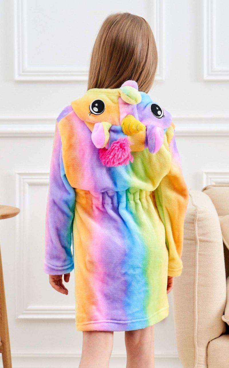 doctor_unicorn Doctor Unicorn Soft Unicorn Hooded Bathrobe Sleepwear - Unicorn Gifts for Girls (Rainbow 2, 6-7 Years) - Image 3