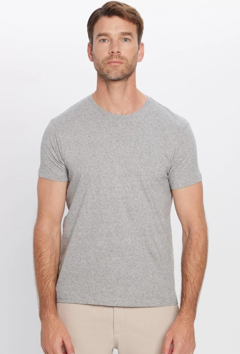 Tudors Men's Slim Fit Narrow Cut Cotton Soft Textured Flexible Fabric Plain Basic Gray Crew Neck T-Shirt