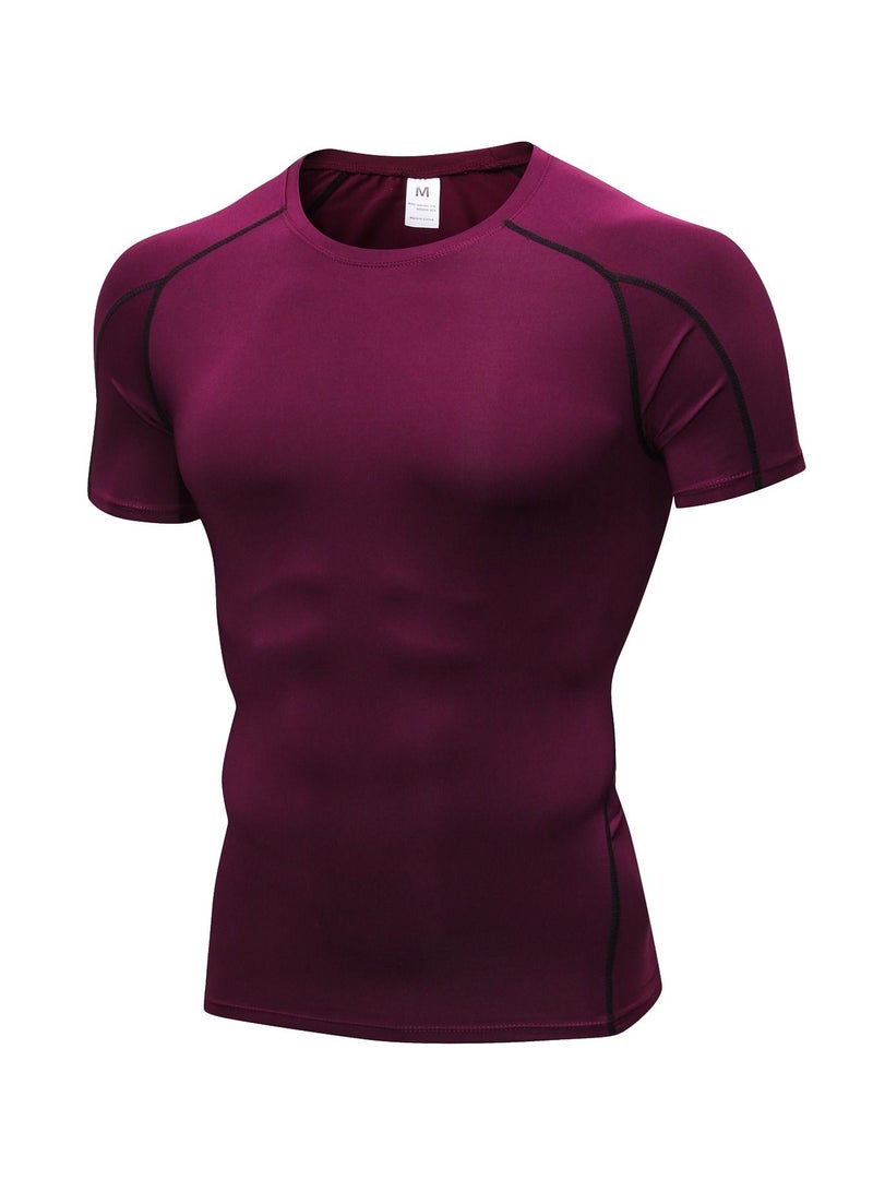 نيبمينينت Men Quick Dry Breathable Elastic T-Shirt Burgundy - Image 1