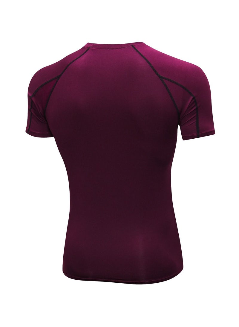نيبمينينت Men Quick Dry Breathable Elastic T-Shirt Burgundy - Image 2