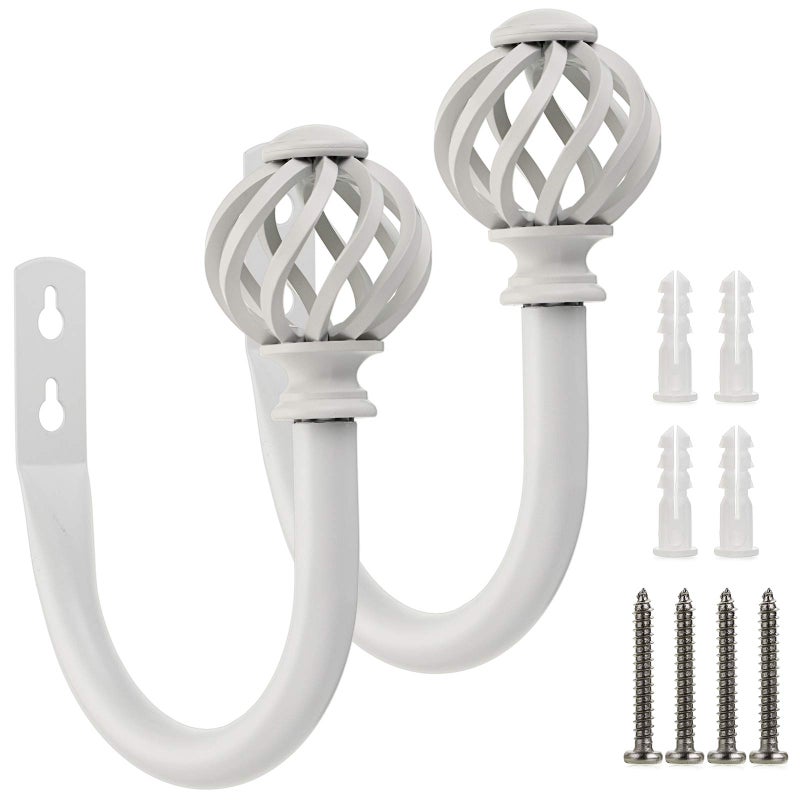 Sumnacon سمنكون 2 قطع حوامل ستائر معدنية مثبتة على الحائط مع براغي حوامل زينة للستائر للغرفة النوم وغرفة المعيشة والمكتب أبيض