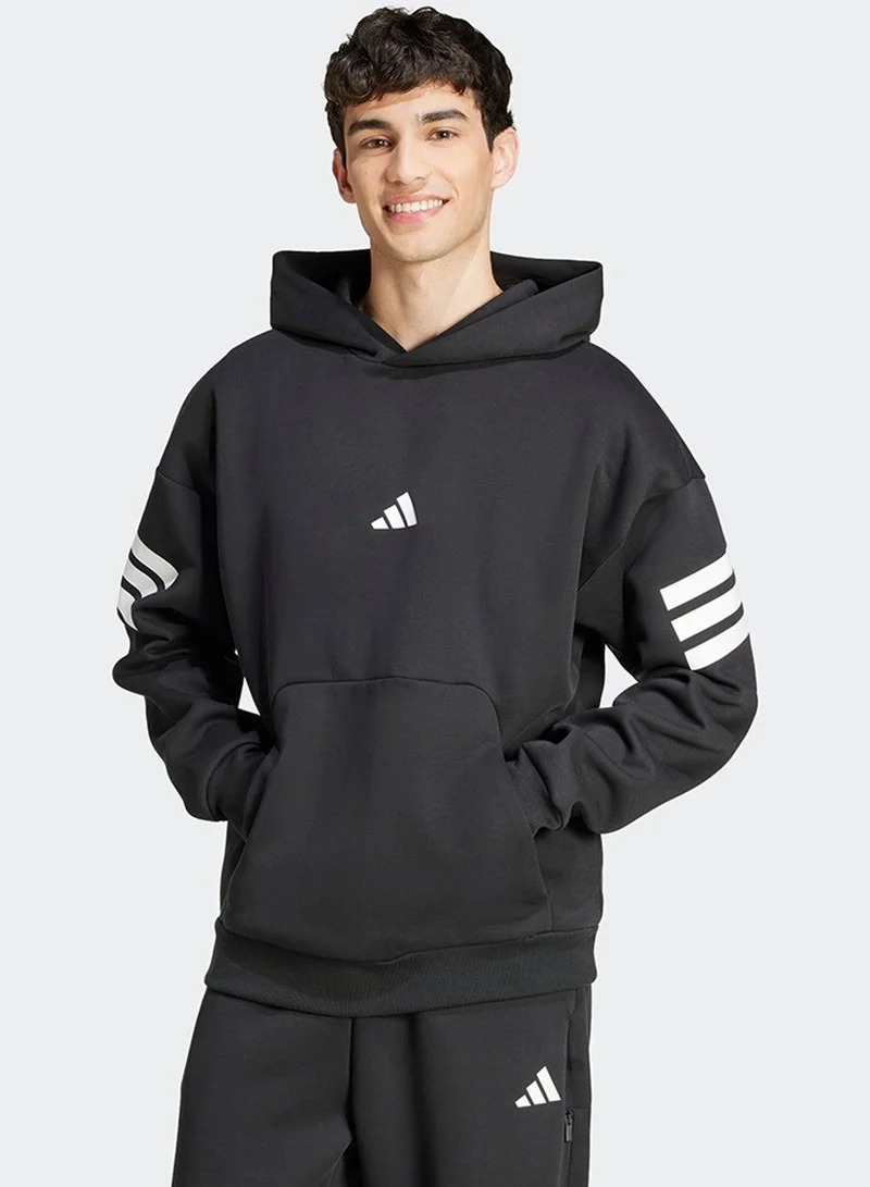 Adidas M Fi 3S Hd Black Hooded Sweat Sweatshirts For Men