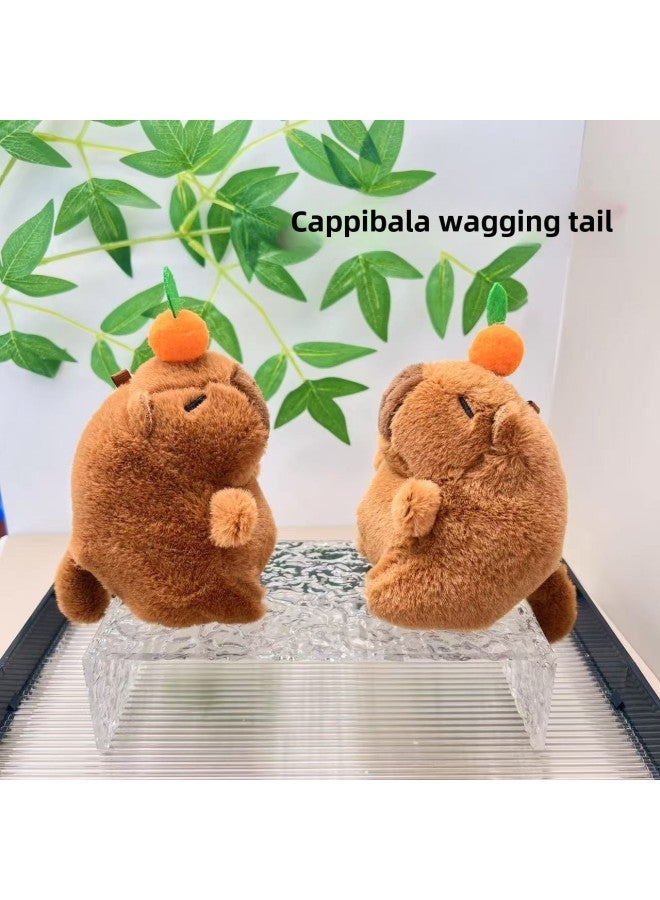 Creative Pull Wagging Tail Kabibala Pendant Doll Plush Toy Capybara Doll Bag Pendant Keychain-Color:Brown Pull Rocker Tail-Height:11cm Gold Keychain - Image 2
