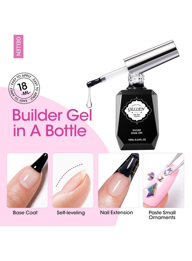Gellen Builder Nail Gel With Gel Top Coat Base Coat, 3 Pcs 18Ml Top Coat Gel Nail Polish Set, Soak Off Hard Builder Gel In A Bottle For Nail Extension Strengthen Manicure Salon At Home - Image 2