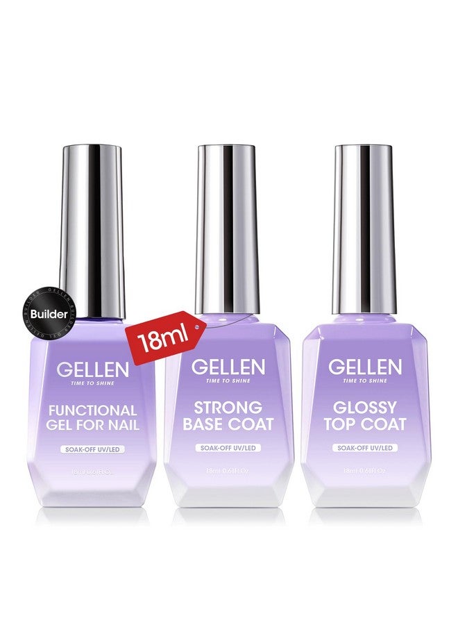 Gellen Builder Nail Gel With Gel Top Coat Base Coat, 3 Pcs 18Ml Top Coat Gel Nail Polish Set, Soak Off Hard Builder Gel In A Bottle For Nail Extension Strengthen Manicure Salon At Home - Image 1