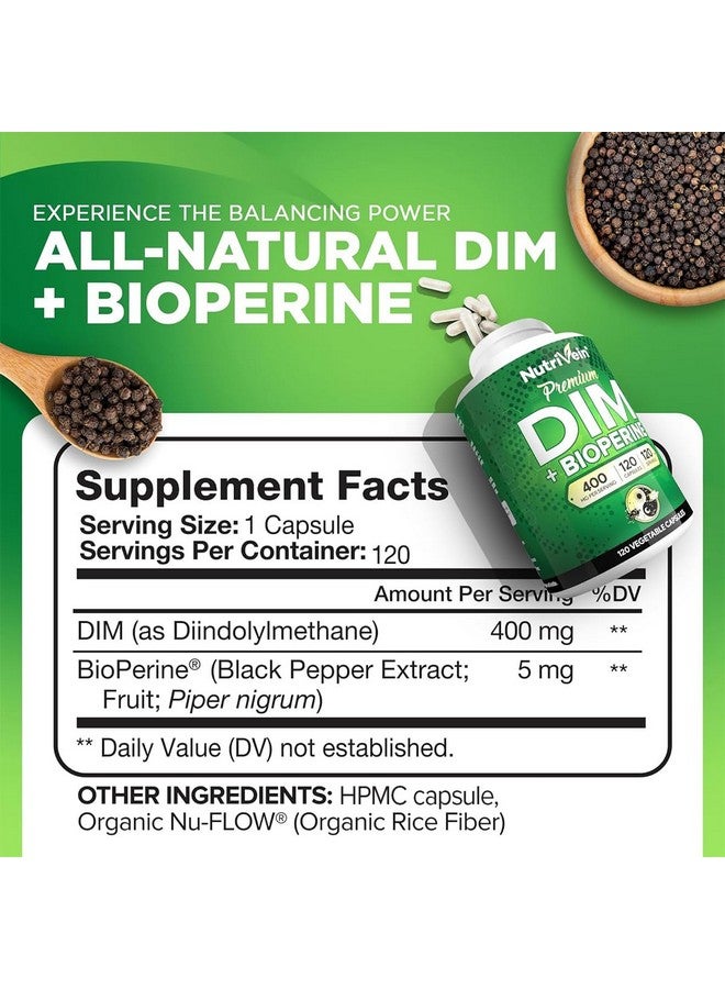 Nutrivein Nutrivein Premium DIM Supplement 400 mg Daily - 120 Servings (120 Capsules): Diindolylmethane for Women and Men - Plus Bioperine - Estrogen Supplement - Menopause and Middle Age Support - Image 2