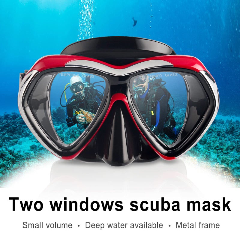 EXP VISION Adult Scuba Diving Mask, Anti-Fog Snorkel Goggles Tempered Glass Swim Mask Goggles with Nose Cover Professional Snorkeling Gear for Diving Snorkeling (Red) - Image 4