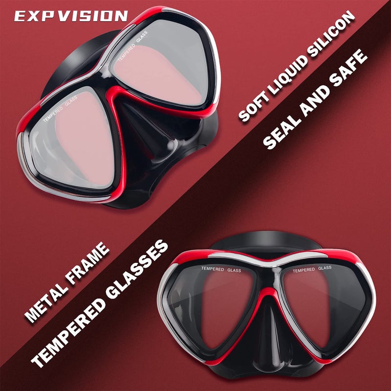 EXP VISION Adult Scuba Diving Mask, Anti-Fog Snorkel Goggles Tempered Glass Swim Mask Goggles with Nose Cover Professional Snorkeling Gear for Diving Snorkeling (Red) - Image 3