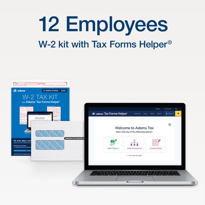 Adams W-2 Forms 2025, 6-Part Kit for 12 Recipients, Includes 12 Envelopes, 3 W-3 Forms, QuickBooks Compatible, eFile Access and Printing Through Adams Tax Forms Helper Software (1017237) - Image 2