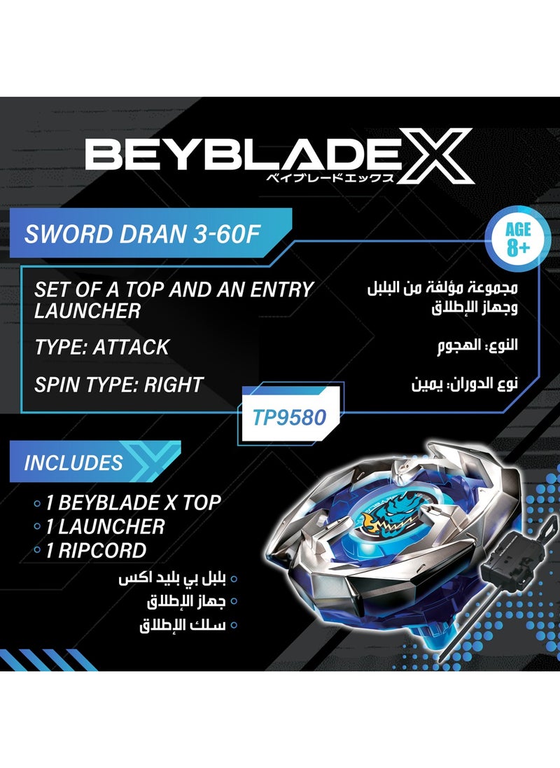 BEYBATTLE BURST - Beyblade X Launcher Sword Dran 3-60F | Right Spinning Attack Type Top and Launcher | Takara Tomy-designed Beyblade X | Gift for Beyblade Lovers and Kids - Image 1
