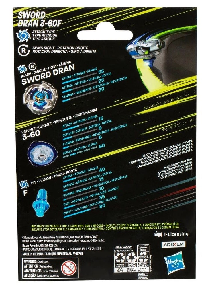 BEYBATTLE BURST - Beyblade X Launcher Sword Dran 3-60F | Right Spinning Attack Type Top and Launcher | Takara Tomy-designed Beyblade X | Gift for Beyblade Lovers and Kids - Image 1