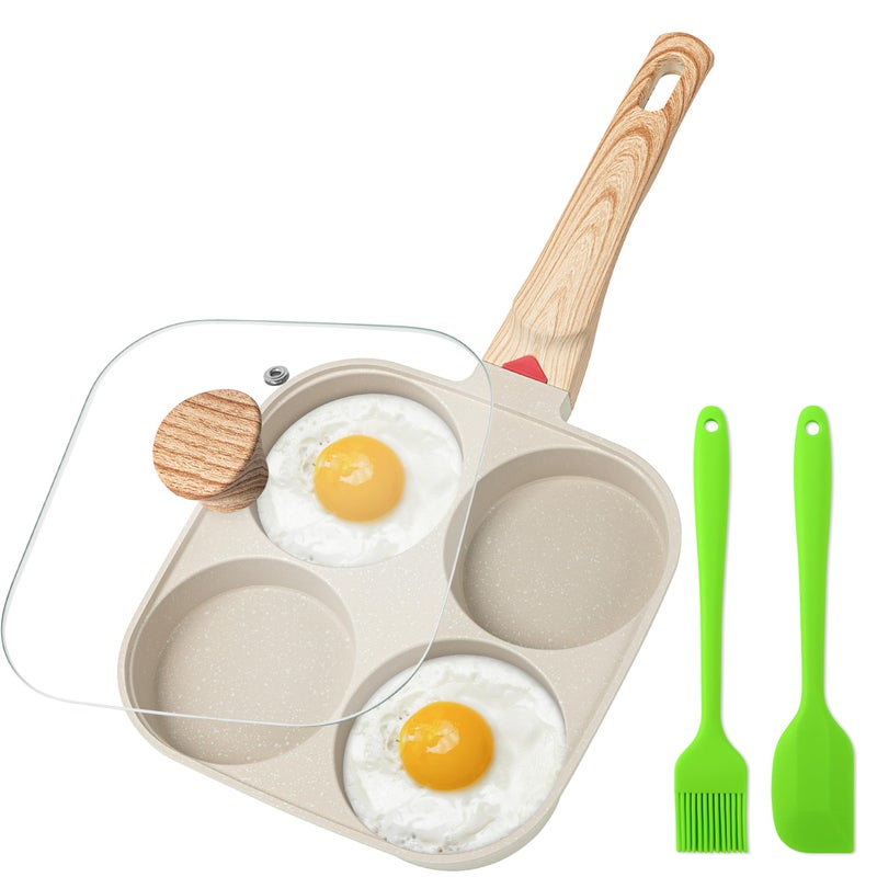 MyLifeUNIT Egg Pan, 4-Cup Egg Frying Pan with Lid, Nonstick Aluminium Alloy Egg Cooker for Breakfast, Pancake, Burger, Sandwiches, Suitable for Gas Stove & Induction Cookware (White) - Image 1