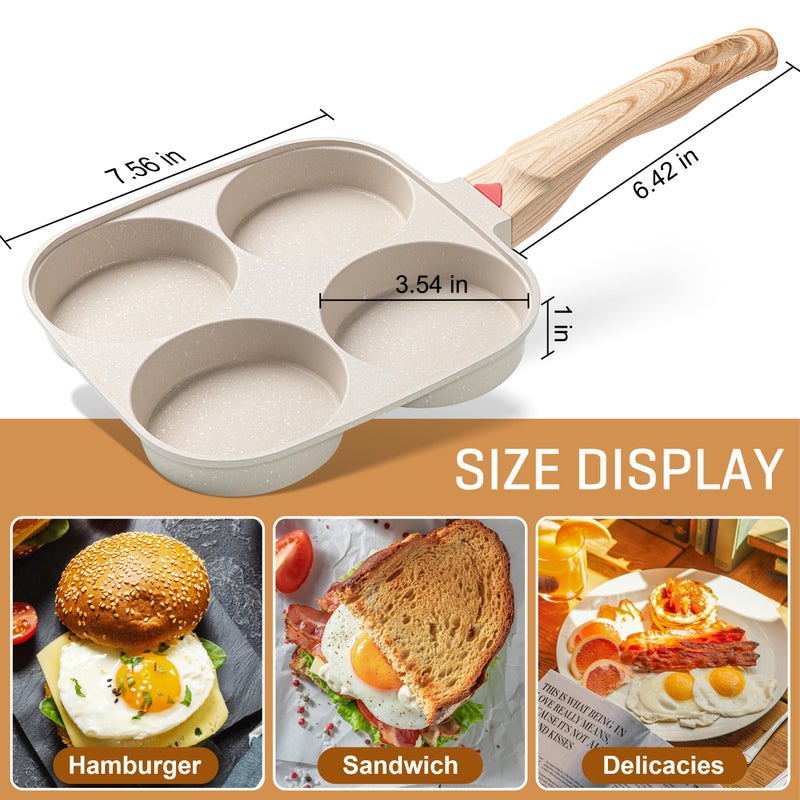 MyLifeUNIT Egg Pan, 4-Cup Egg Frying Pan with Lid, Nonstick Aluminium Alloy Egg Cooker for Breakfast, Pancake, Burger, Sandwiches, Suitable for Gas Stove & Induction Cookware (White) - Image 5