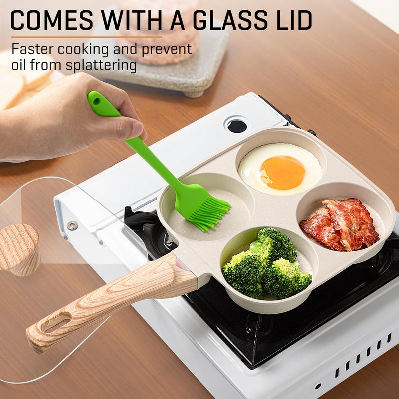 MyLifeUNIT Egg Pan, 4-Cup Egg Frying Pan with Lid, Nonstick Aluminium Alloy Egg Cooker for Breakfast, Pancake, Burger, Sandwiches, Suitable for Gas Stove & Induction Cookware (White) - Image 2
