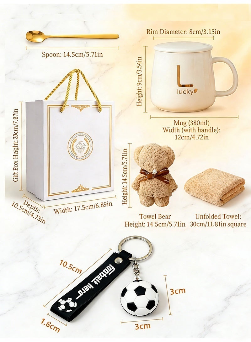 1-Set Ceramic Lucky Mug with Cute Towel-Folded Bear, Exquisite keychain,Elegant Gift Basket for Mum, Friends, Sisters, Ideal for Newlyweds, Anniversary, Honeymoon, Wedding & Christmas (White) - Image 3