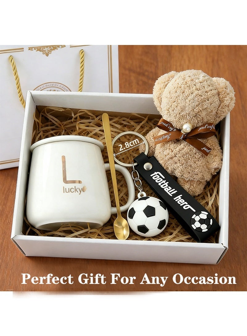 1-Set Ceramic Lucky Mug with Cute Towel-Folded Bear, Exquisite keychain,Elegant Gift Basket for Mum, Friends, Sisters, Ideal for Newlyweds, Anniversary, Honeymoon, Wedding & Christmas (White) - Image 2
