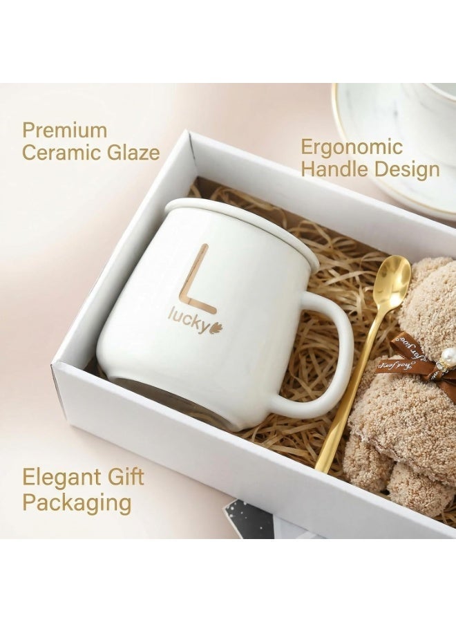 1-Set Ceramic Lucky Mug with Cute Towel-Folded Bear, Exquisite keychain,Elegant Gift Basket for Mum, Friends, Sisters, Ideal for Newlyweds, Anniversary, Honeymoon, Wedding & Christmas (White) - Image 4