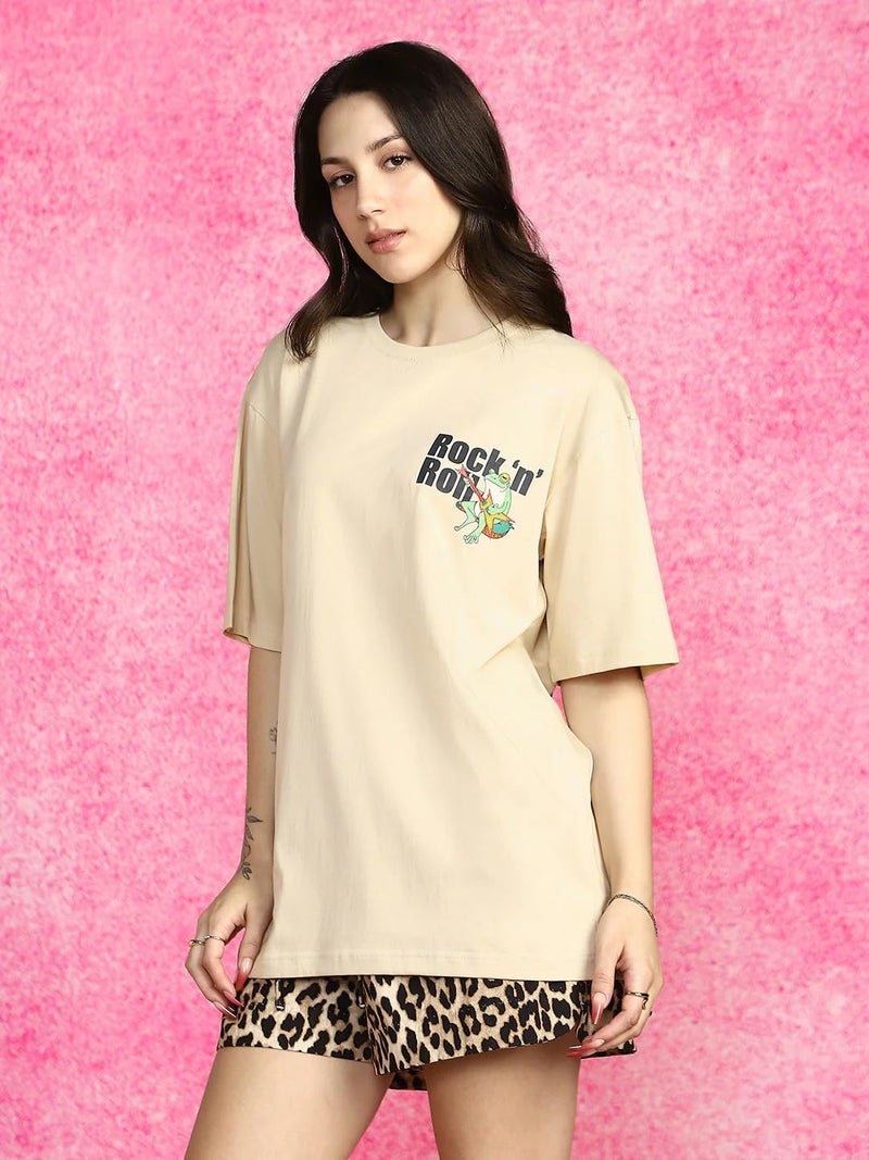 JUNEBERRY® Pure Cotton Oversized Baggy Fit Drop Shoulder Graphic Printed Round Neck T-Shirt for Women (OS_100_JBRNR_SW_XXL) - Image 2