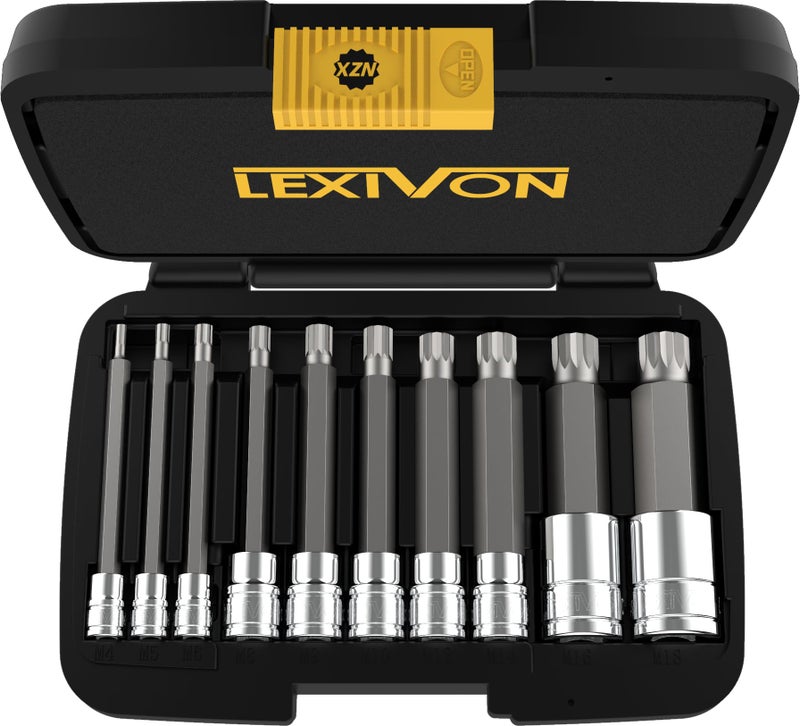 LEXIVON XZN Triple Square Spline Bit Socket Set, Extra Long 4-Inch | 10-Piece European Style M4 - M18, Premium S2 Alloy Steel | Enhanced Storage Case (LX-145L) - Image 2